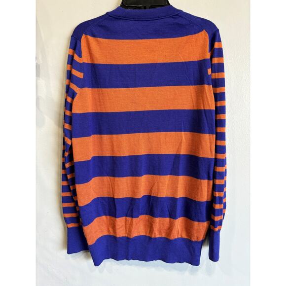 Ann Taylor LOFT Wool Blend Cardigan Womens Large Preppy Academia Stripes Purple - Picture 4 of 4